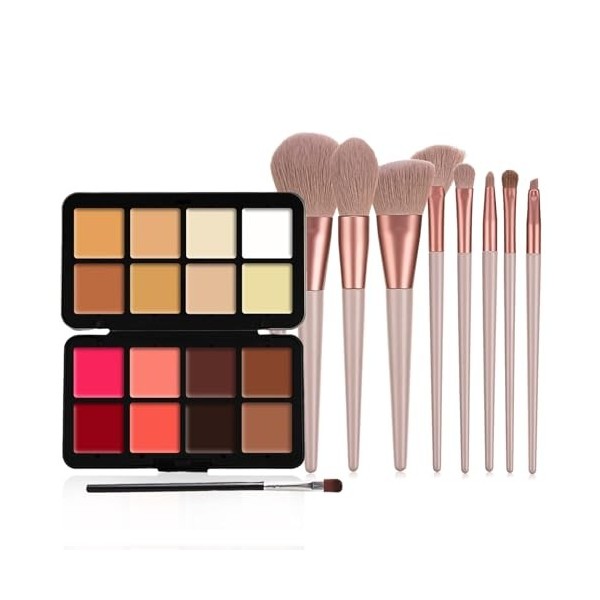 Joyeee Professional Makeup Palette Anti-cernes, Contour, Blush et Highlight, Palette Contouring Maquillage Avec 8 Pcs Pinceau