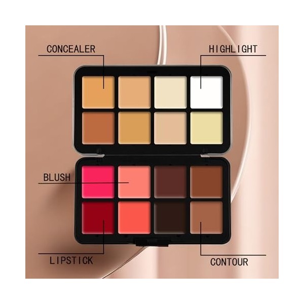 Joyeee Professional Makeup Palette Anti-cernes, Contour, Blush et Highlight, Palette Contouring Maquillage Avec 8 Pcs Pinceau