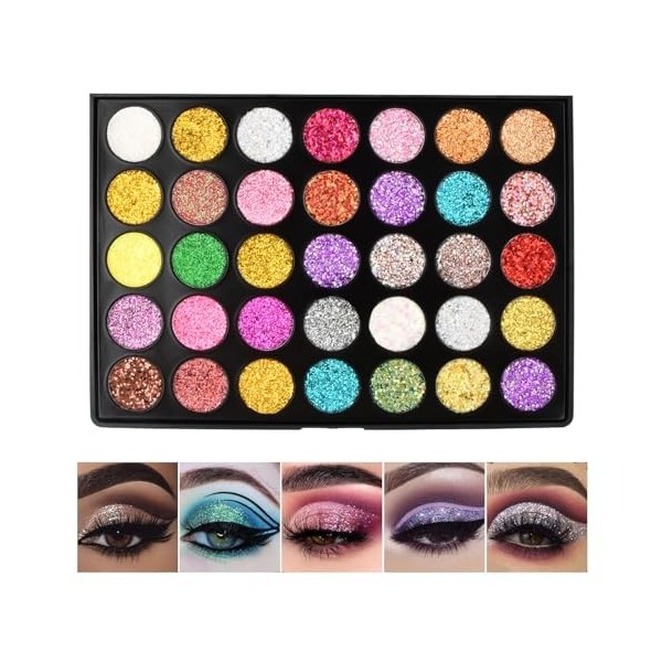 35 Colors Professionnel Maquillage Palette Fard à Paupières Glitter, Eyeshadow Palette Paillette Yeux, Oculaire Brillante Pal