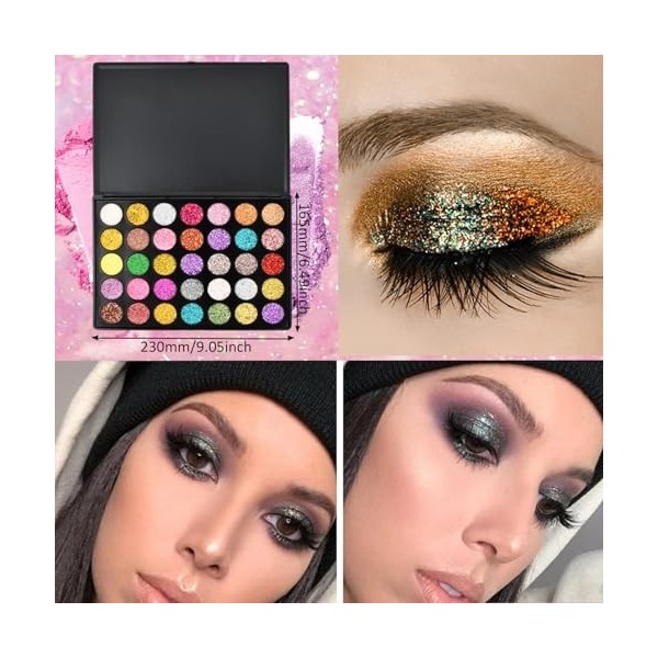 35 Colors Professionnel Maquillage Palette Fard à Paupières Glitter, Eyeshadow Palette Paillette Yeux, Oculaire Brillante Pal