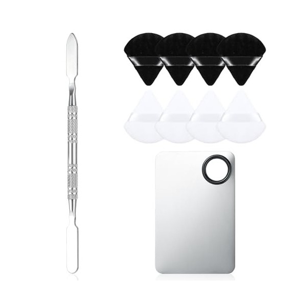 AHQiZFX Spatule de maquillage 10 en 1 et houppette à poudre avec palette cosmétique professionnelle triangulaire pour fard à 