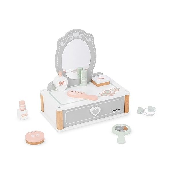 Mamabrum, Coiffeuse en Bois pour Enfant avec Accessoires, Coiffeuse avec Flacon de Parfum, Vernis à Ongles, Rouge à lèvres, P