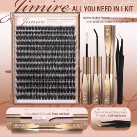 Kit de cils en grappe 200D - Kit individuel de cils russes - 12 à 20 mm - Colle et joint détanchéité - 260 pièces - Courbure