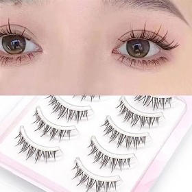 Lot de 5 paires de faux cils courts avec bande transparente pour maquillage personnel à la maison
