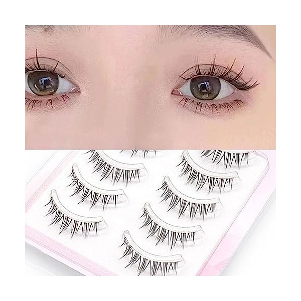 Lot de 5 paires de faux cils courts avec bande transparente pour maquillage personnel à la maison