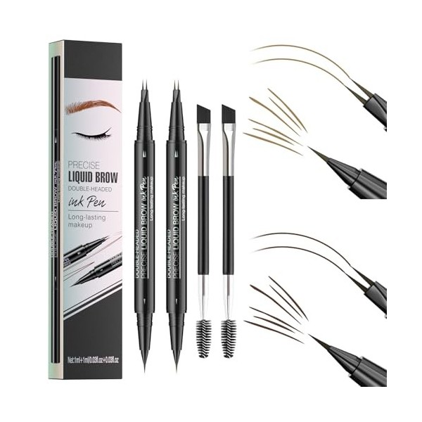 2 Pièces Crayon Sourcil Waterproof,Microblading Crayon à sourcils 2 en 1 à double extrémité,Avec Eyeliner et 4 pointes,Crée s