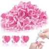 Lot de 100 anneaux de colle jetables en forme de cœur rose pour extensions de cils