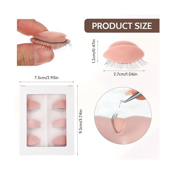 Lot de 6 paupières pour la pratique des cils, tête de mannequin de cils pour extensions de cils, extensions de cils amovibles