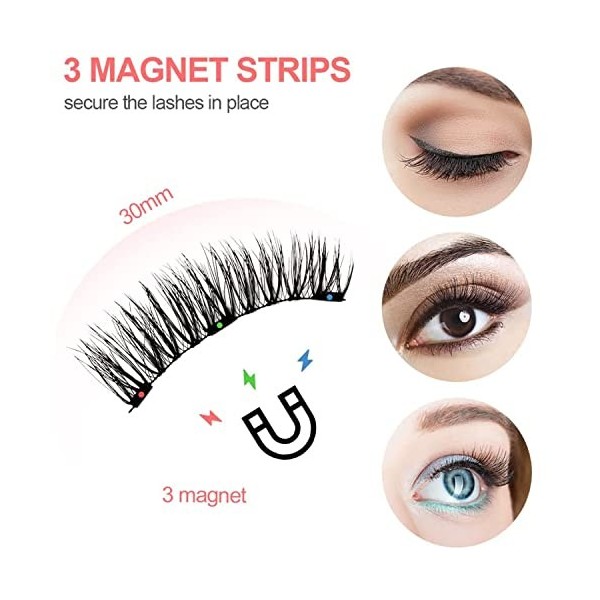 Faux Cils Magnetique, 3D Eyelashes Magnétiques Naturel, Faix Cils Magnetique Sans Eyeliner, Fake Lashes Magnetic Reutilisable