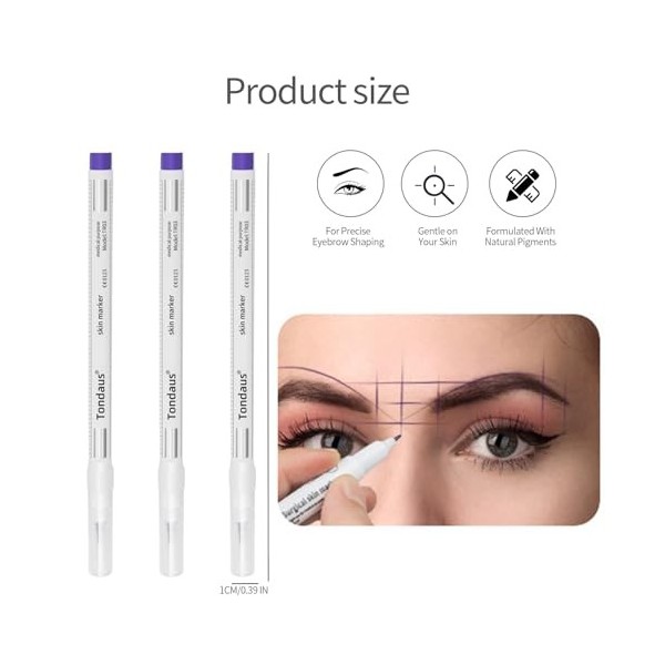 Lot de 3 marqueurs de peau pour sourcils, sourcils, tatouage, stylo microblading de 1 mm, stylo de cartographie des sourcils,