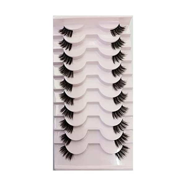 Lot de 10 paires de faux cils ondulés aspect naturel yeux de chat légers et réutilisables 22 