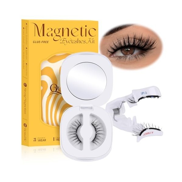 QUEWEL Faux Cils Magnetique, 1 paire de Cils Magnetique doux, réutilisables cils Magnetique Aimant, aucune colle nécessaire,F