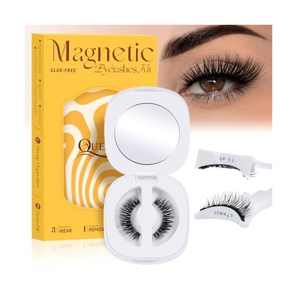 QUEWEL Faux Cils Magnetique, 1 paire de Cils Magnetique doux, réutilisables cils Magnetique Aimant, aucune colle nécessaire,F