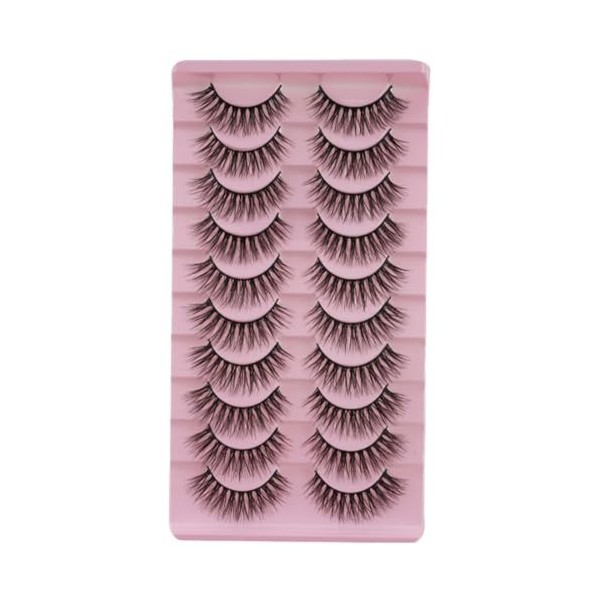 ZEPIQOR Faux Cils Naturel Bande Transparente Minces 10 Paires 3D Faux Cils Oeil de chat Reutilisable Fake Lashes Moelleux fai