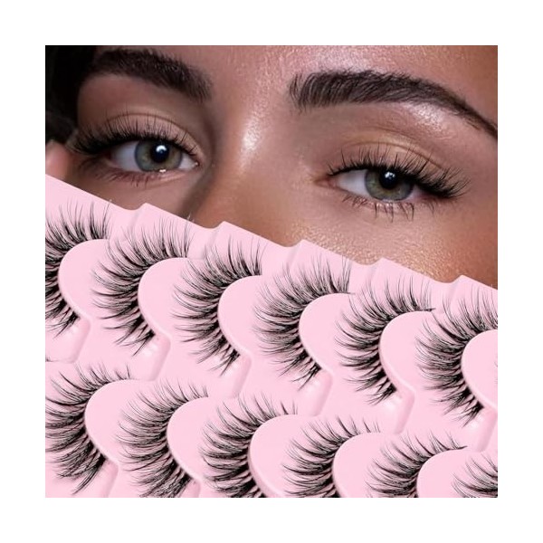 ZEPIQOR Faux Cils Naturel Bande Transparente Minces 10 Paires 3D Faux Cils Oeil de chat Reutilisable Fake Lashes Moelleux fai