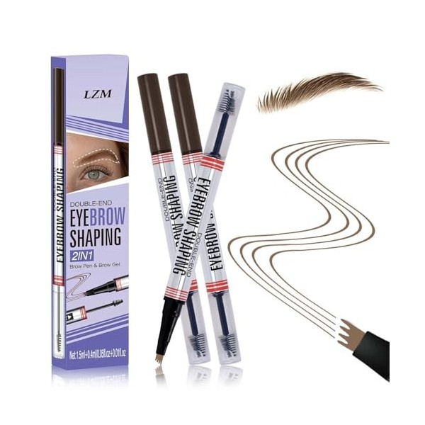 LZM 2 Pièces Crayon Sourcil, Crayon à Sourcils Précis- Stylo de Tatouage Pour Sourcils Résistant à Leau Avec Pointe Micro-Fo