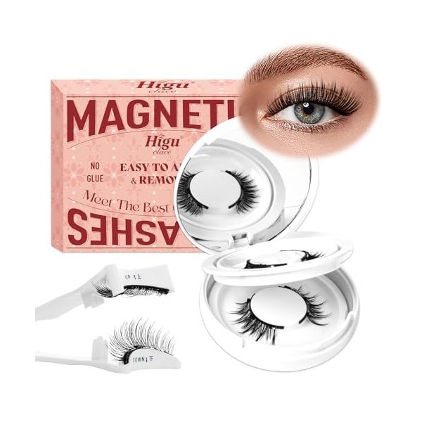 Higu clace Magnetische Wimpern,Magnet Wimpern Ohne Eyeliner,Wimpern Magnetisch Natürlicher Look,Magnetische Wimpern mit Appli