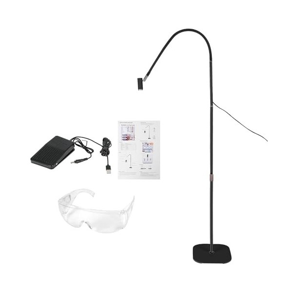 Lampe UV pour cils - 6 W - Avec interrupteur à pied - Lunettes de protection - Lampe UV avec taille de point réglable à 360° 