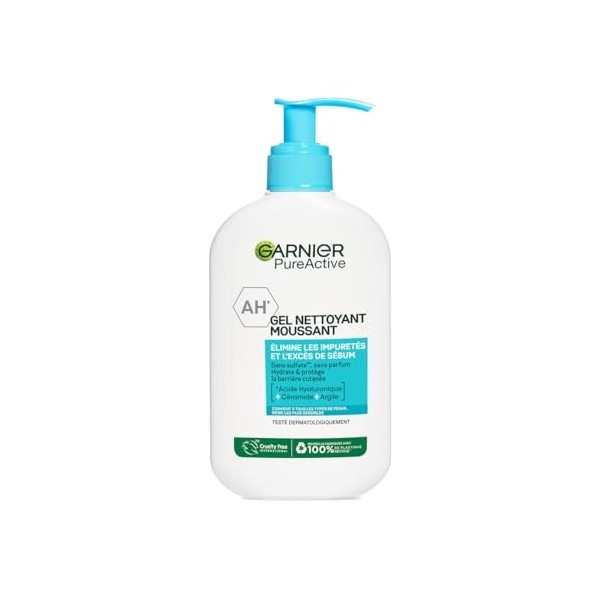 Garnier Pure Active - Gel Nettoyant Charbon - Réduit Points Noirs & Boutons - Nettoie & Désincruste les Pores - BHA & Charbon