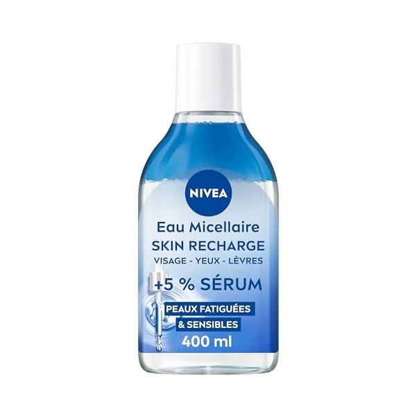 NIVEA Eau Micellaire SKIN RECHARGE 1 x 400 ml , Nettoyant visage infusé au Sérum avec Amino Acid & Panthénol, Démaquillant m