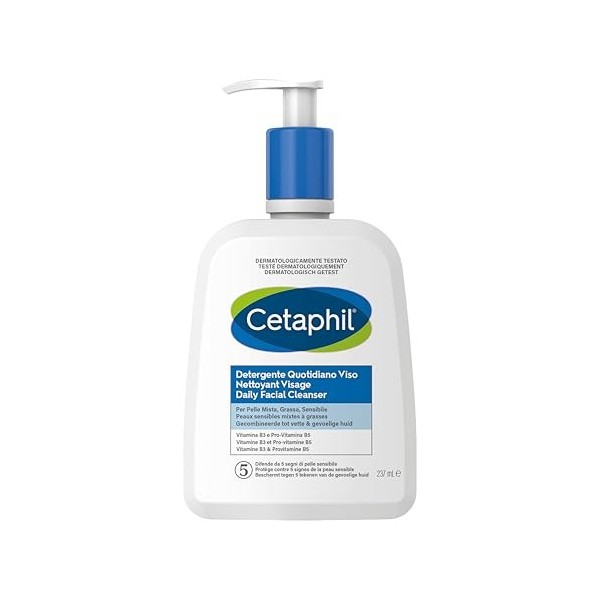 Cetaphil Gel nettoyant visage 237ml, pour peaux sensibles mixtes à grasses, nettoyant visage femme et homme, à base de Niacin