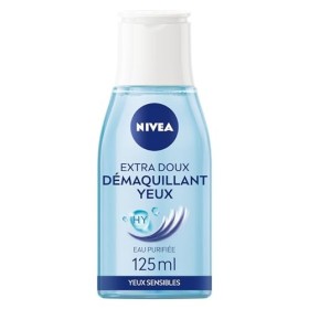 NIVEA Démaquillant Yeux Extra Doux 1 x 125 ml , enrichie en eau purifiée déminéralisée & acide hyaluronique, nettoyant visag