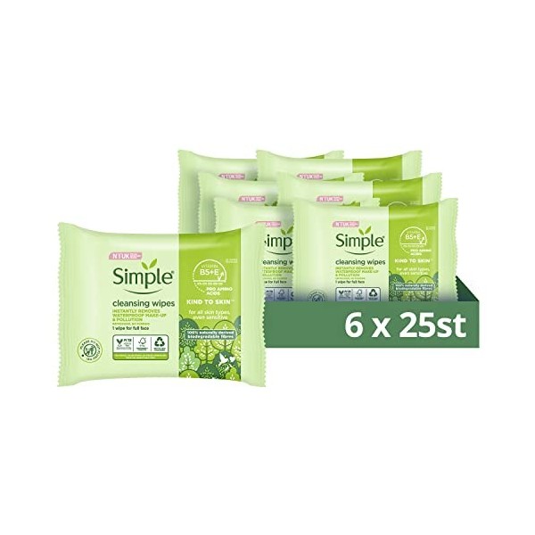 Simple Lot de 6 lingettes nettoyantes pour le visage n°1 au Royaume-Uni