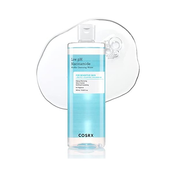 COSRX Low pH Niacinamide Micellar Cleansing Water 13.52fl.oz/400ml, Nettoyage quotidien doux du visage Lavage pour peau sensi