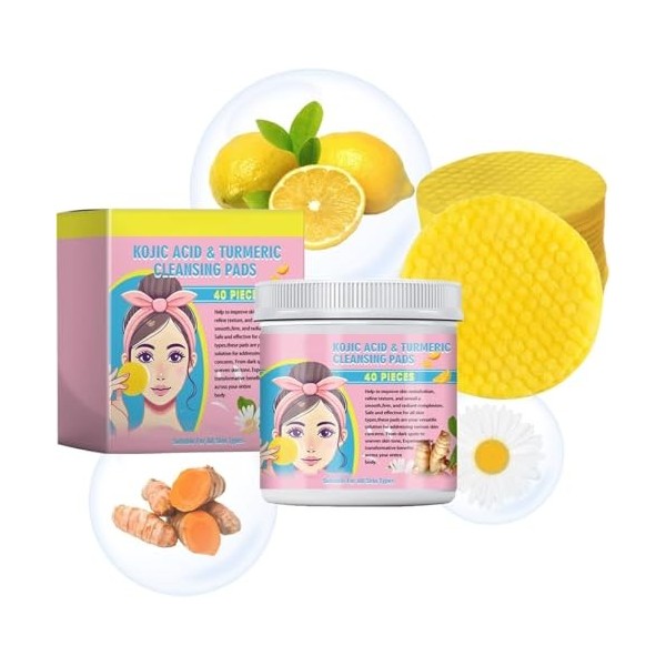 Turmeric Face Scrub Pads, Turmeric Kojic Acid Cleansing Pads - with Vitamin B5 Vitamin C Turmeric, Sugar Turmeric Cleansing P