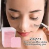 Muuzebsy Lot de 200 lingettes adhésives pour extensions de cils - Lingettes de nettoyage douces et carrées pour colle à cils,