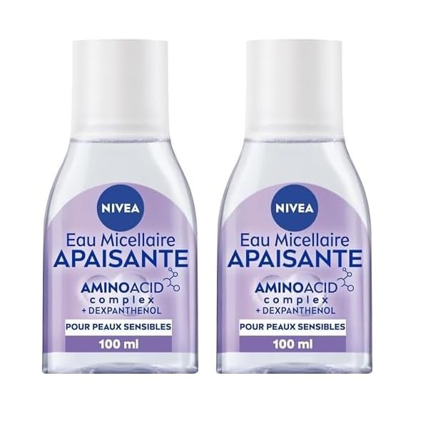 NIVEA Eau Micellaire APAISANTE Peaux Sensibles Mini Format 1 x 100 ml , démaquillant enrichi aux micelles et acides animés s