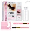 Shampoing pour extensions de cils 50 ml, avec flacon de rinçage + brosses + patch hydrogel pour les yeux, nettoyant pour cils