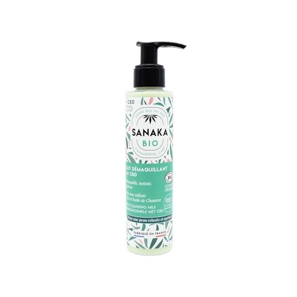 SANAKA BIO Lait démaquillant visage au CBD, Huile de chanvre BIO, Aloe vera, démaquille, nettoie, adoucit. 98% d’origine natu