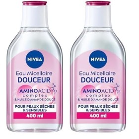 NIVEA Eau Micellaire DOUCEUR Peaux Sèches et Sensibles 1 x 400 ml , démaquillant enrichi aux micelles et acides animés sans 