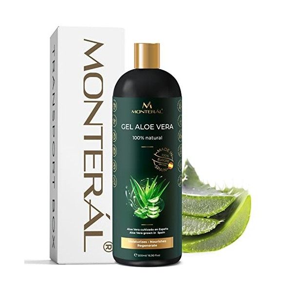 Gel Aloe Vera BIO 500 ml 100% Purе Jus dAloe Vera Pour Soins Pour le Visage et Corps & Cheveux - Vegan Apres Soleil et Après