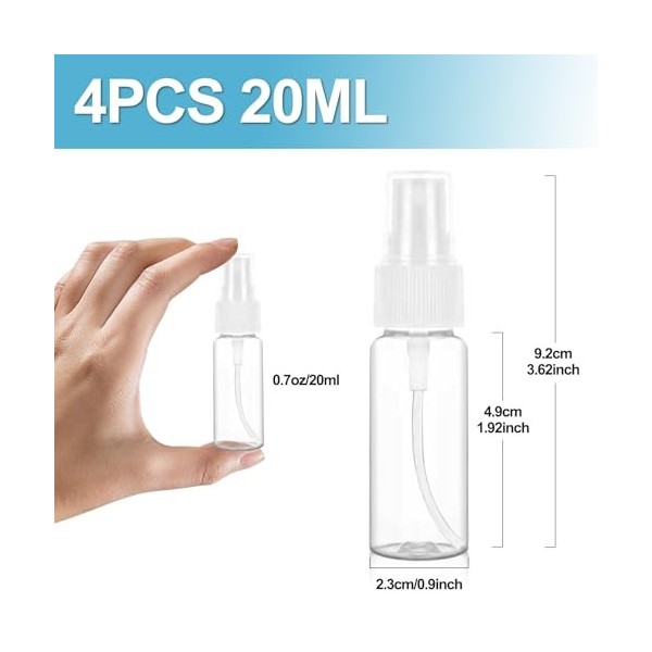 Redamancy 4PCS 20ml Flacon Vaporisateur, Vaporisateur Plastique, Flacons et Vaporisateurs Vides, Flacon Parfum Vide, Atomiseu