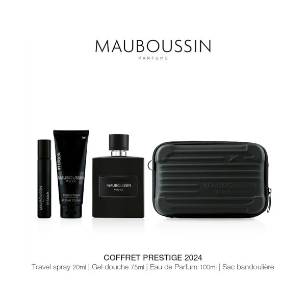 Mauboussin - Coffret Prestige 2024 Pour Lui In Black : Eau de Parfum 100ml, Gel Douche 75ml, Travel Spray 20ml & Sac Bandouli