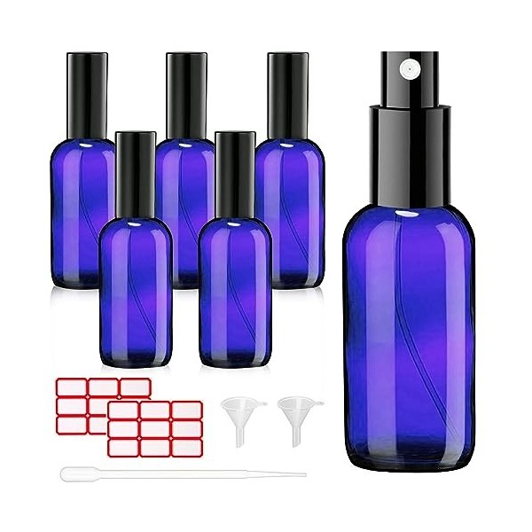 Phomanttonary 6 Flacons Vaporisateurs en Verre Bleu de 30ml, Bouteilles Spray Vide pour Huiles Essentielles, Parfums, Aromath