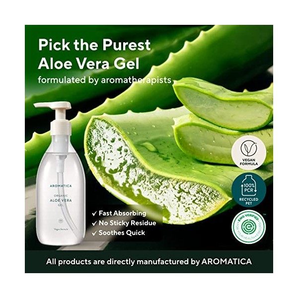 AROMATICA Gel daloès biologique/apaisant, apaisant, rafraîchissant, hydratant, végétalien, EWG VERIFIED - 10.14oz / 300ml