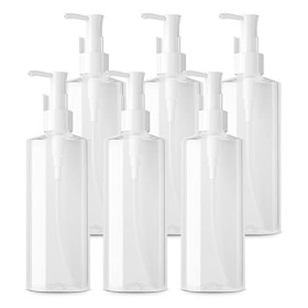 TIANZD 6 Pièces Ovales Transparent Flacon Vide Pet 200ml Pompe Cosmétique Bouteilles Vides Pompe Doseuse avec Clip pour Cosmé