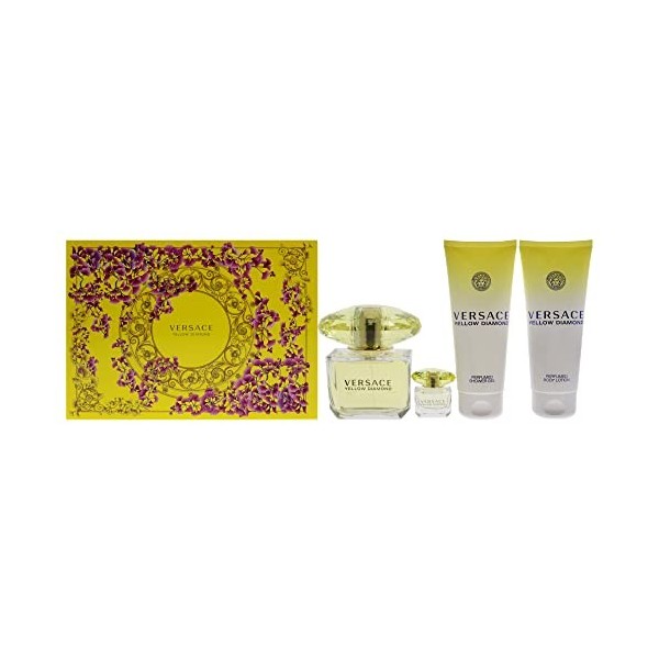 Versace Versace Yellow Diamond For Women 4 Pc Gift Set 3oz EDT Spray, 3.4oz Shower Gel, 3.4oz Body Lotion, 5ml EDT Spray Min