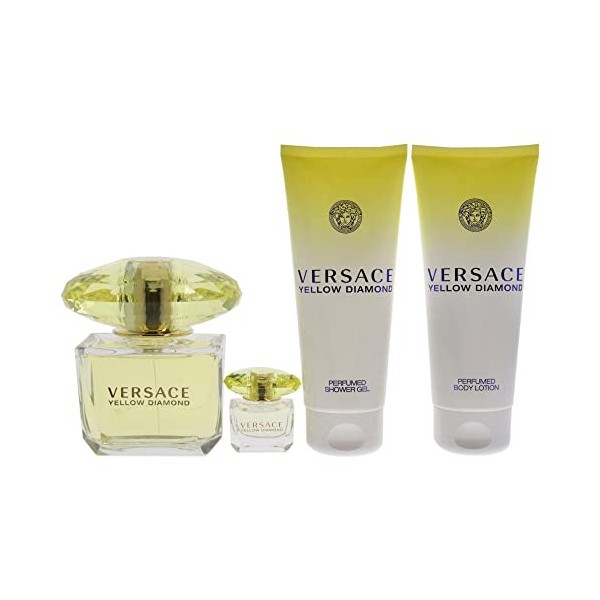 Versace Versace Yellow Diamond For Women 4 Pc Gift Set 3oz EDT Spray, 3.4oz Shower Gel, 3.4oz Body Lotion, 5ml EDT Spray Min