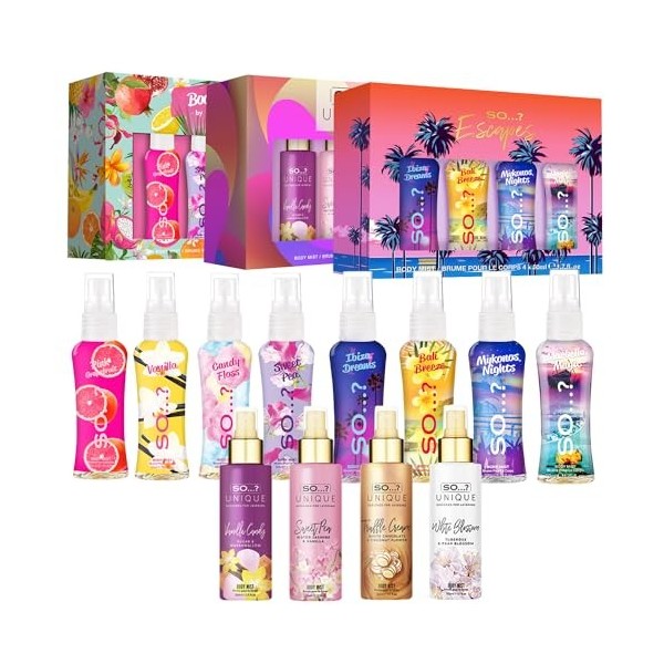 So…? Summer Escapes, Body Mist by So…? & So…? Unique Coffret Cadeau Brume Corporelle Parfumée Pour Femme 4x50ml Lot de 3