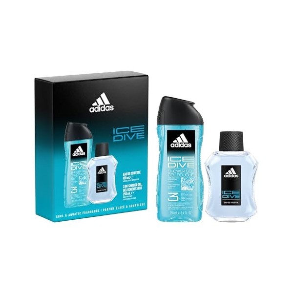 Le coffret adidas Ice Dive comprenant une Eau de Toilette, un Déodorant Spray et un Gel Douche