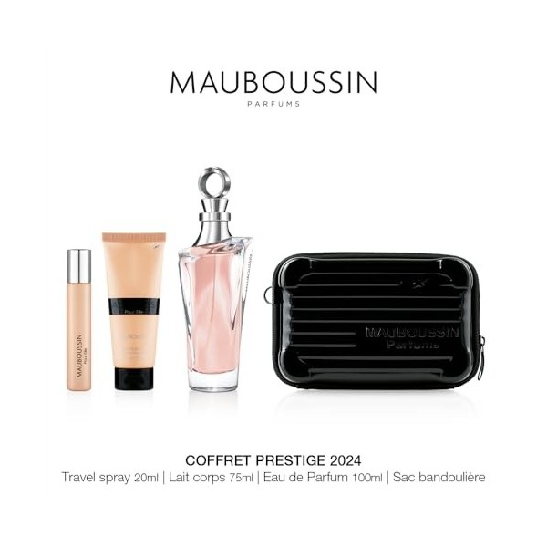 Mauboussin - Coffret Prestige 2024 Pour Elle : Eau de Parfum 100ml, Lait Corps 75ml, Travel Spray 20ml & Sac Bandoulière