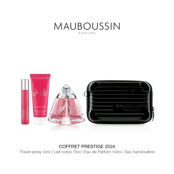 Mauboussin - Coffret Prestige 2024 A La Folie : Eau de Parfum 100ml, Lait Corps 75ml, Travel Spray 20ml & Sac Bandoulière