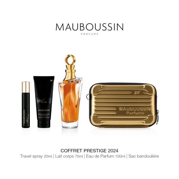 Mauboussin - Coffret Prestige 2024 Elixir Pour Elle : Eau de Parfum 100ml, Lait Corps 75ml, Travel Spray 20ml & Sac Bandouliè