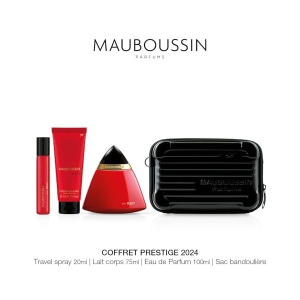 Mauboussin - Coffret Prestige 2024 In Red : Eau de Parfum 100ml, Lait Corps 75ml, Travel Spray 20ml & Sac Bandoulière