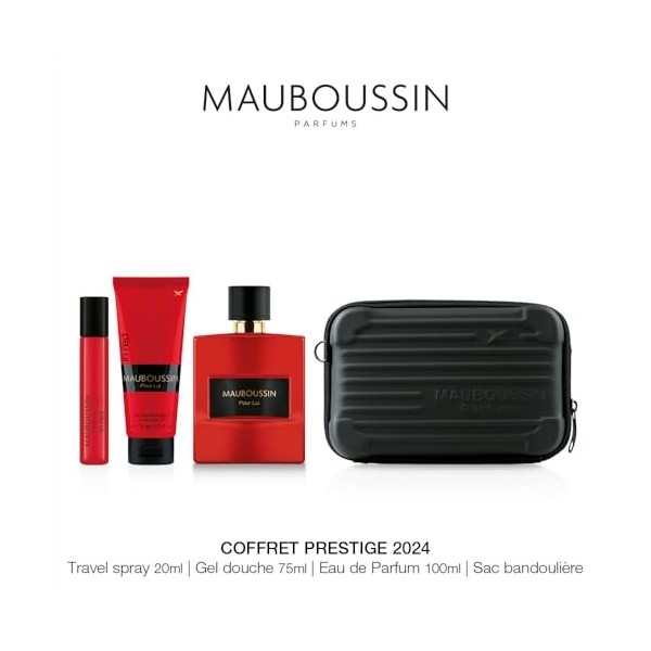 Mauboussin - Coffret Prestige 2024 Pour Lui In Red : Eau de Parfum 100ml, Gel Douche 75ml, Travel Spray 20ml & Sac Bandoulièr