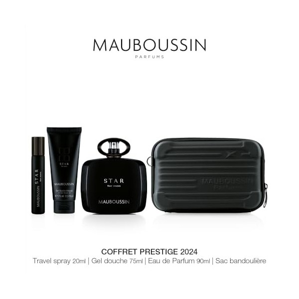 Mauboussin - Coffret Prestige 2024 Star For Men : Eau de Parfum 90ml, Gel Douche 75ml, Travel Spray 20ml & Sac Bandoulière